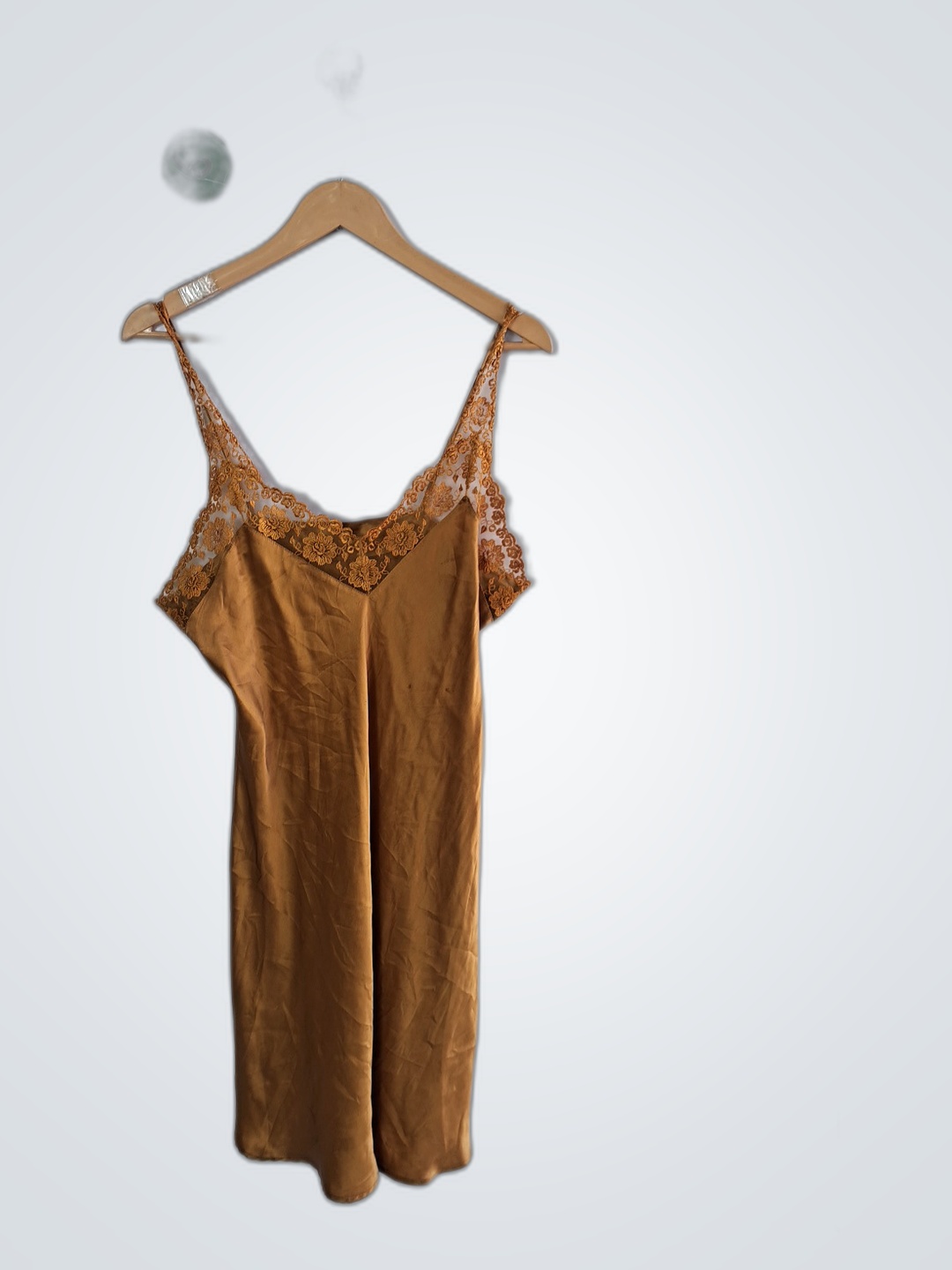 Brown Lace-Trimmed Slip Dress