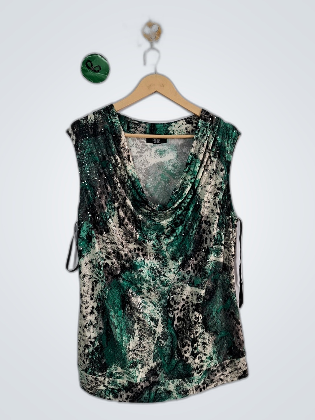 Green and Black Abstract Sleeveless Top