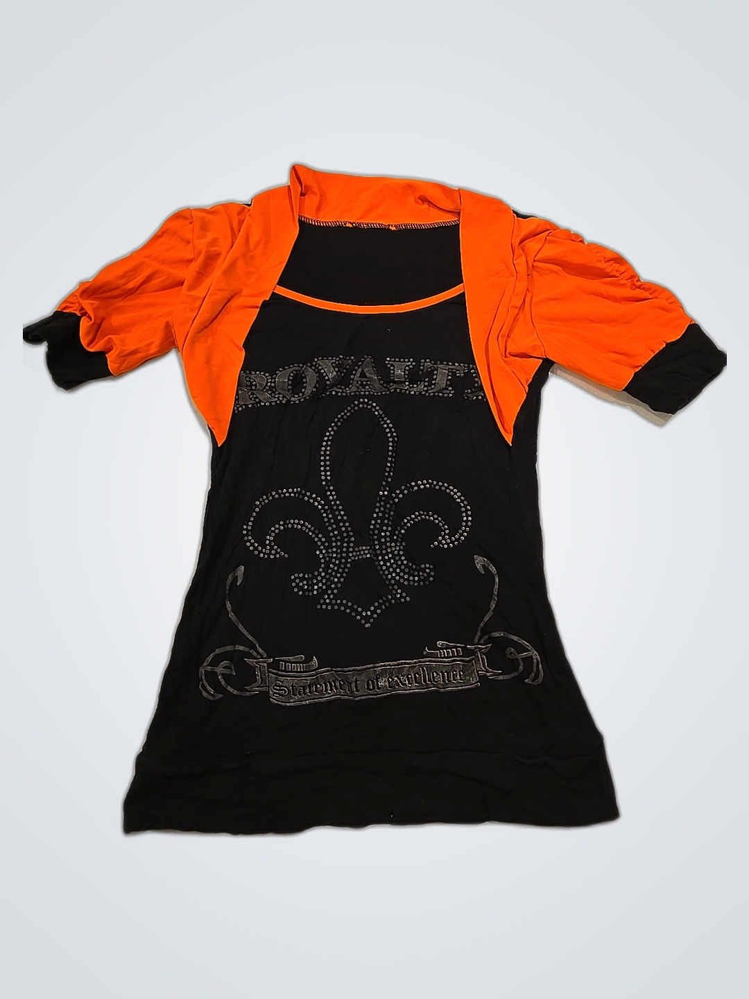 Camiseta Negra Impresa Real con Mangas Bolero Nara..