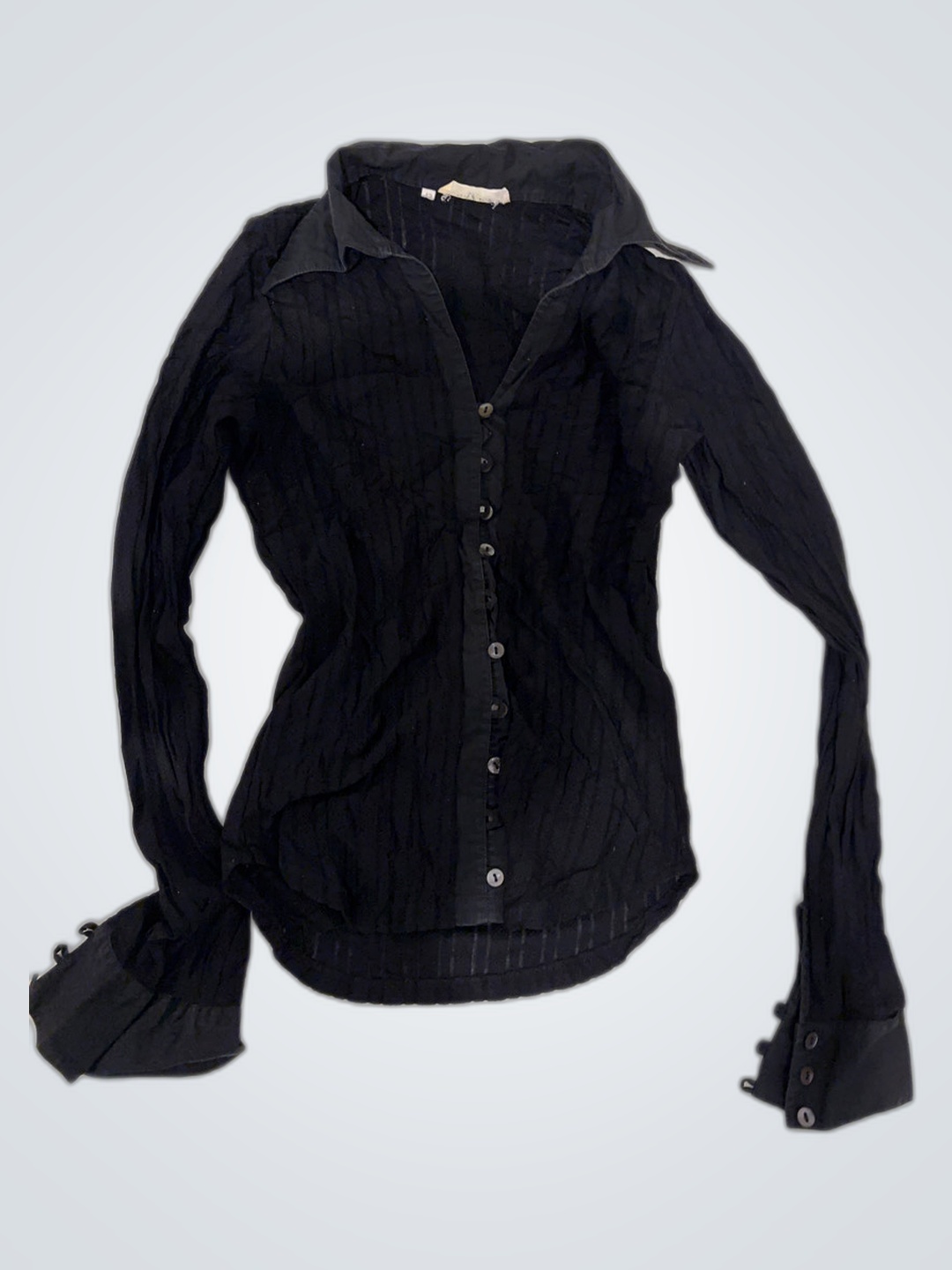 レイユール ブラック ストライプ ボタンアップ シャツ