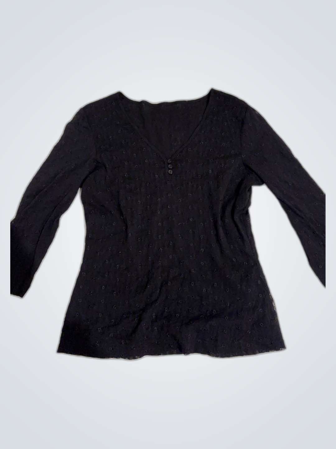 マンゴー ブラック 長袖 Vネック ブラウス