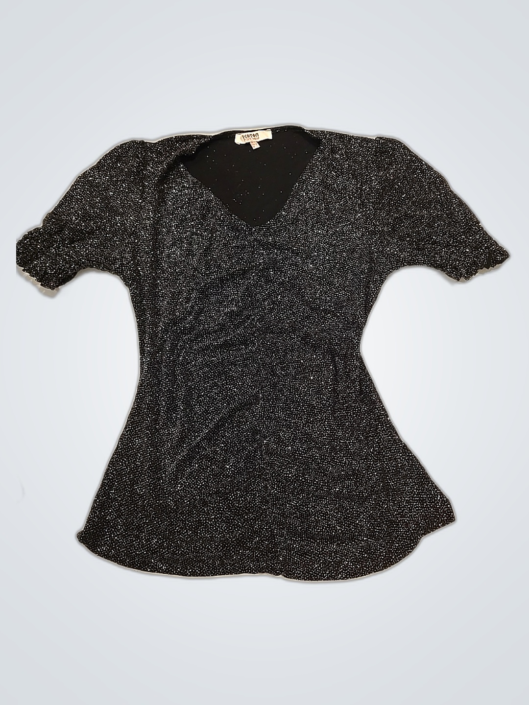 「Koton ブラック スパークリー Vネックブラウス」