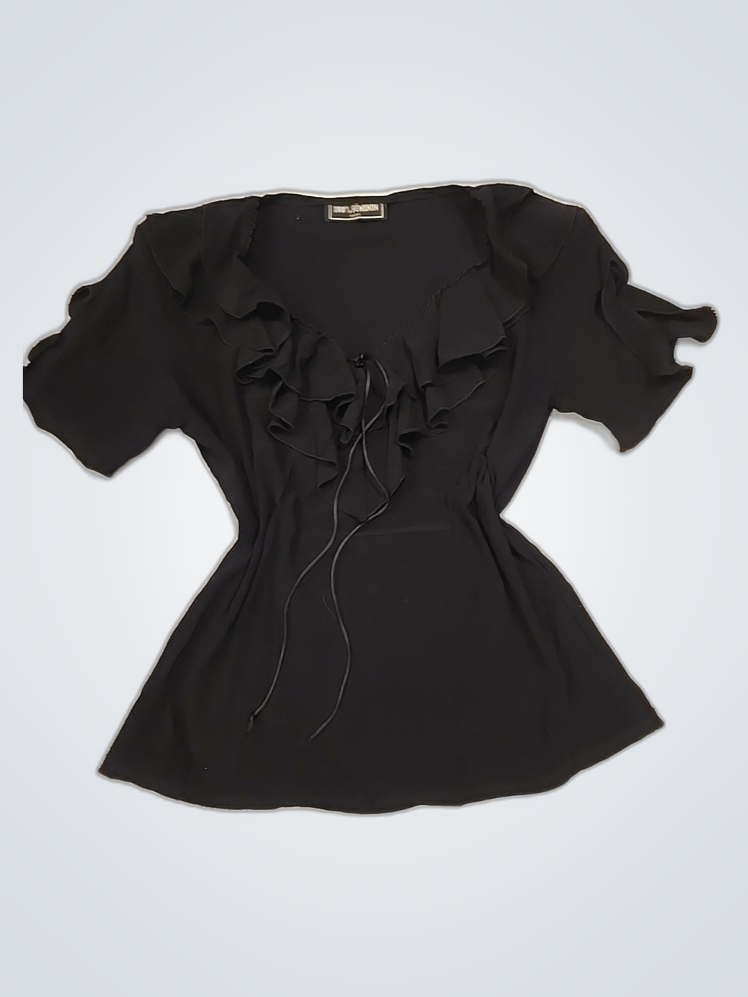 100% Feminin Paris ブラック ラッフル ブラウス