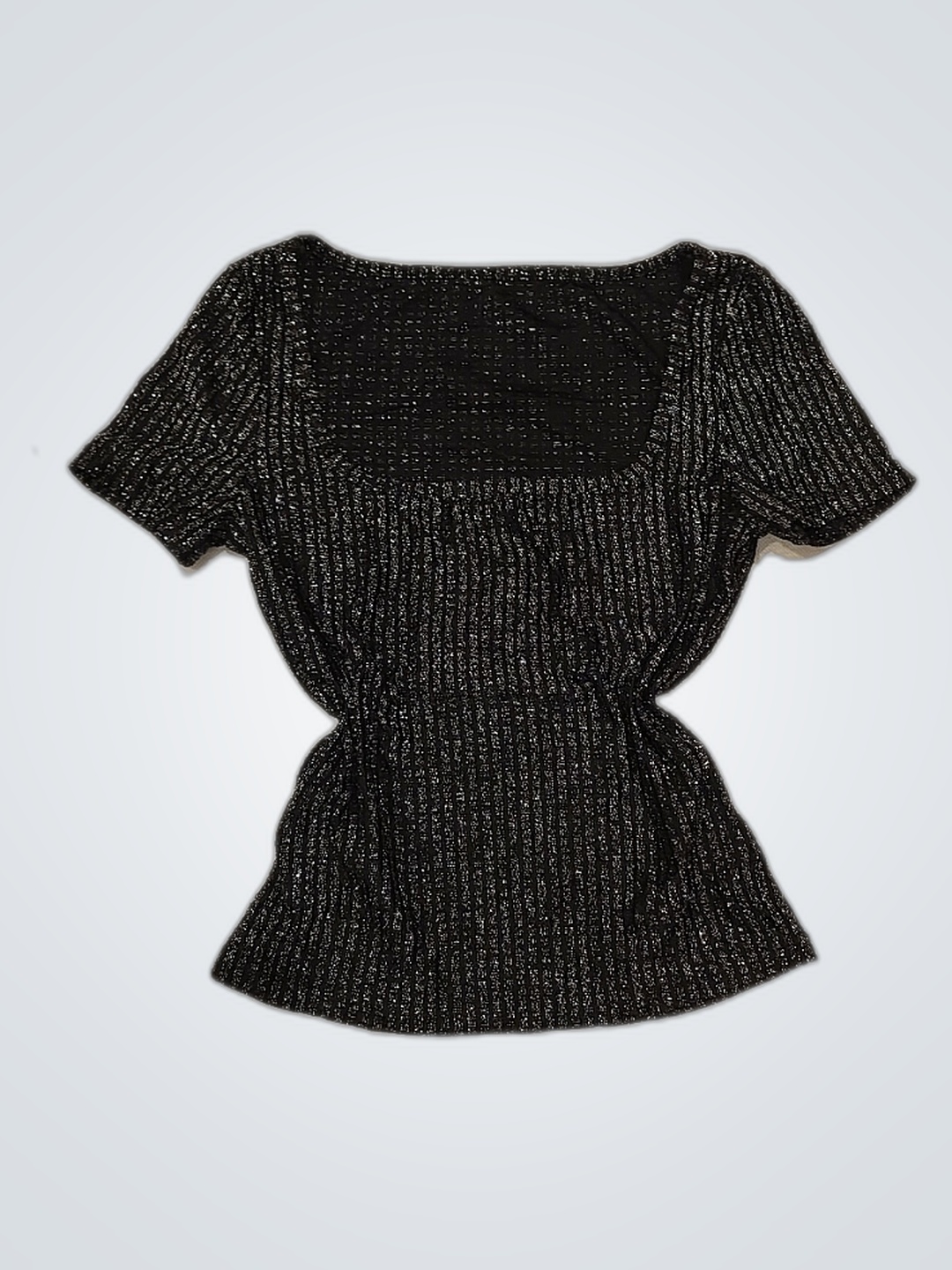Black Sequined Square Neck Blouse