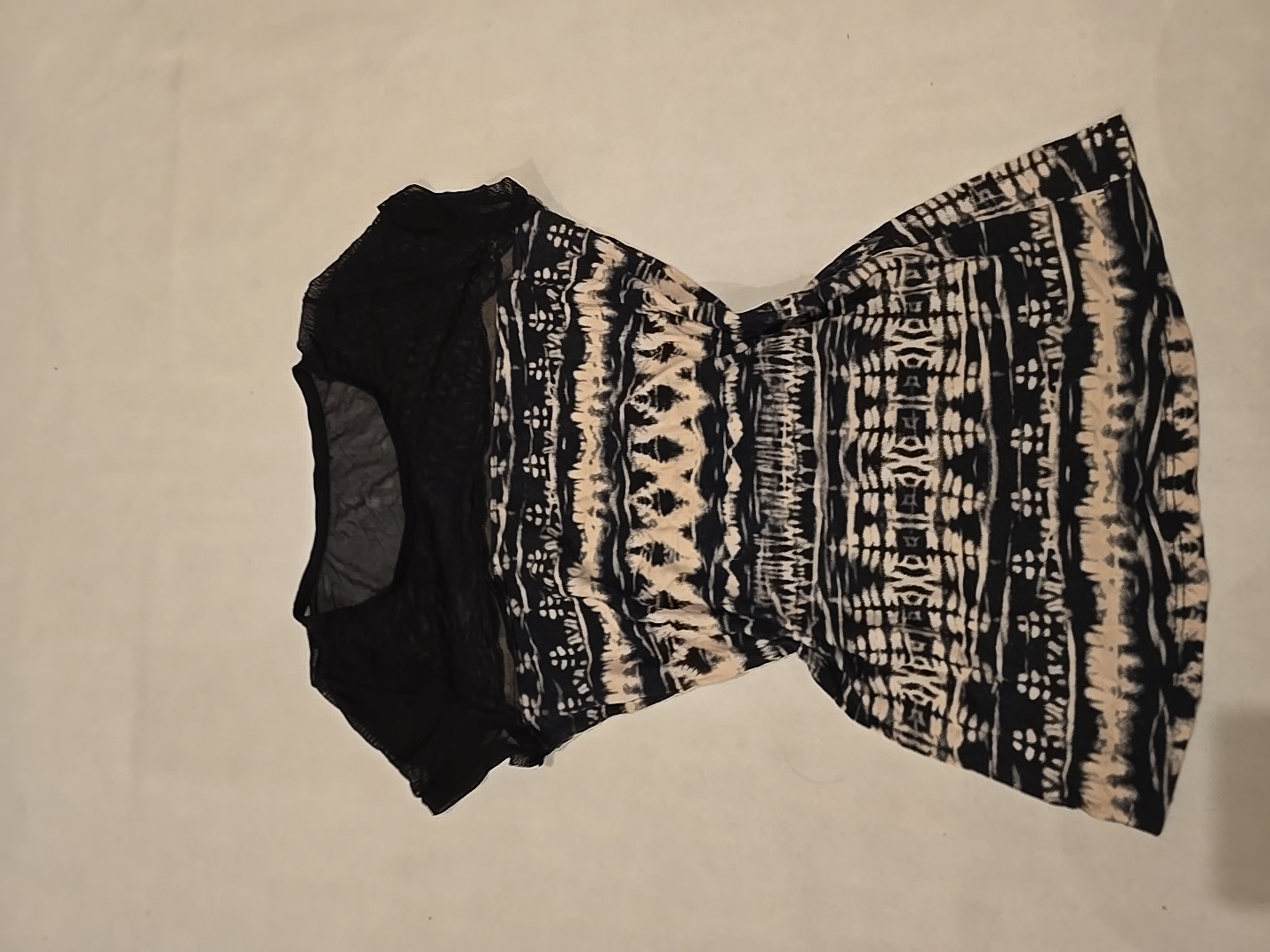 Unbranded Black and White Printed Mesh Sleeve Blou..