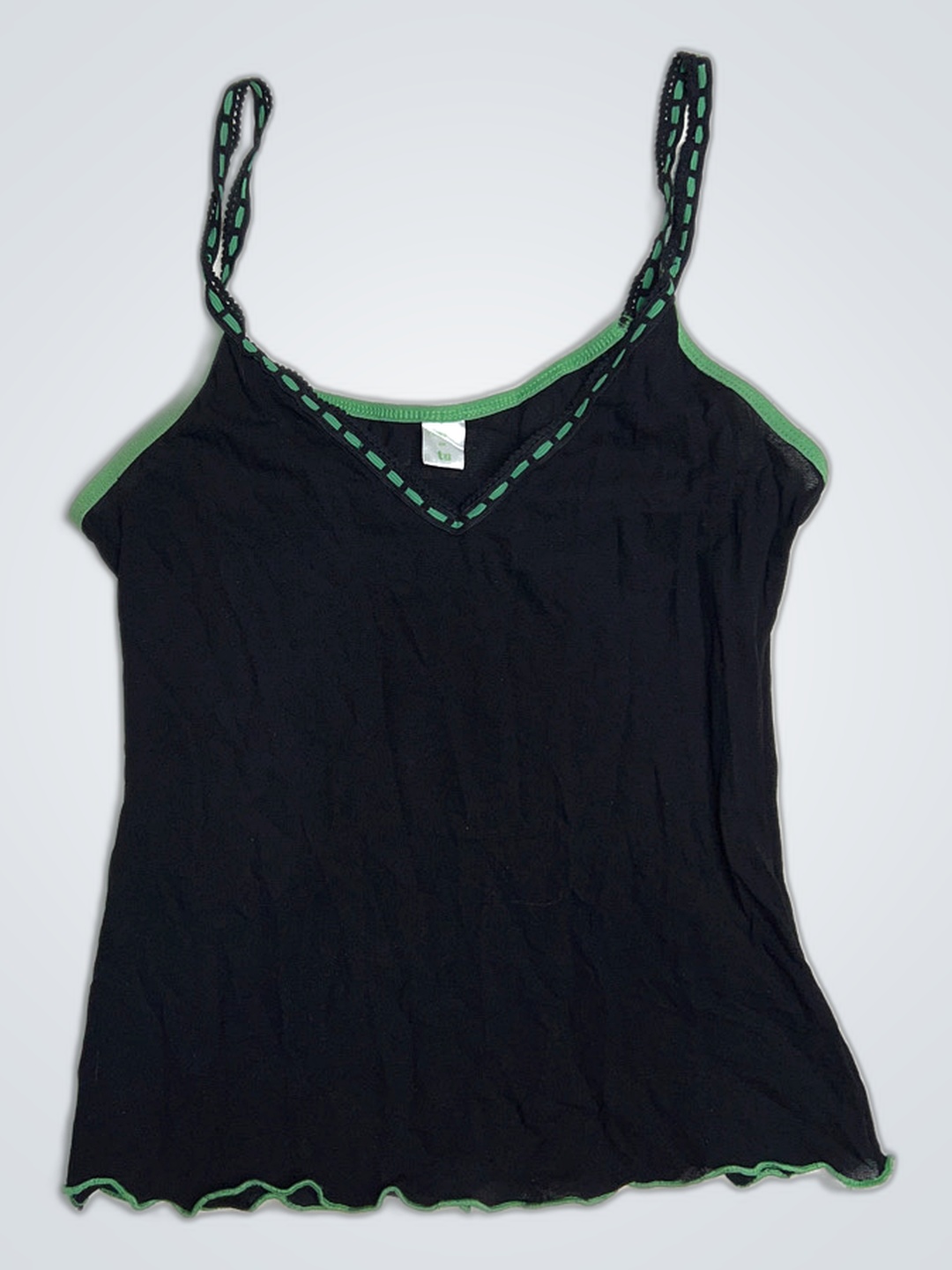 Black Basic Tank Top with Green Trim
