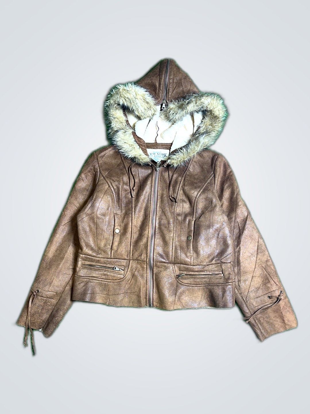Brown Leather Jacket with Fur Hood
