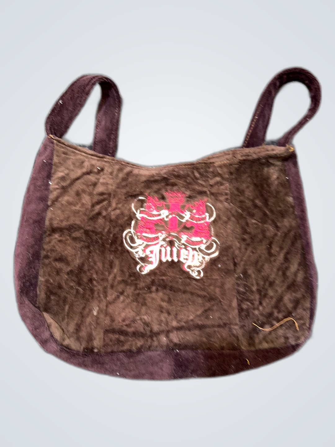 Borsa a spalla in velour viola con logo Juicy Cout..