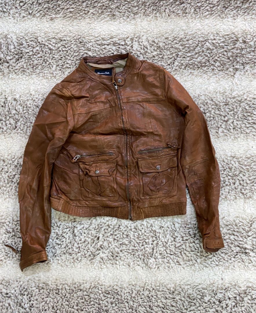 Veste en cuir marron Massimo Dutti