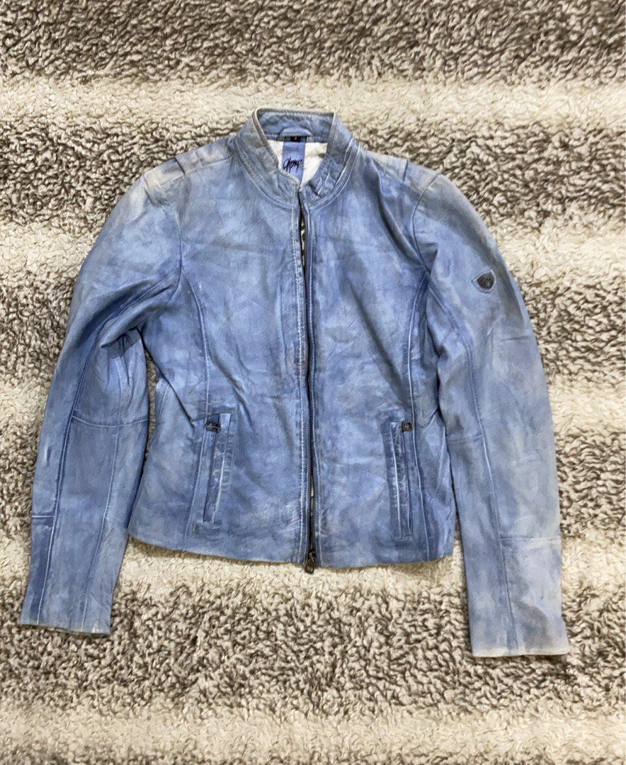 Jaqueta de Couro Azul Cigana