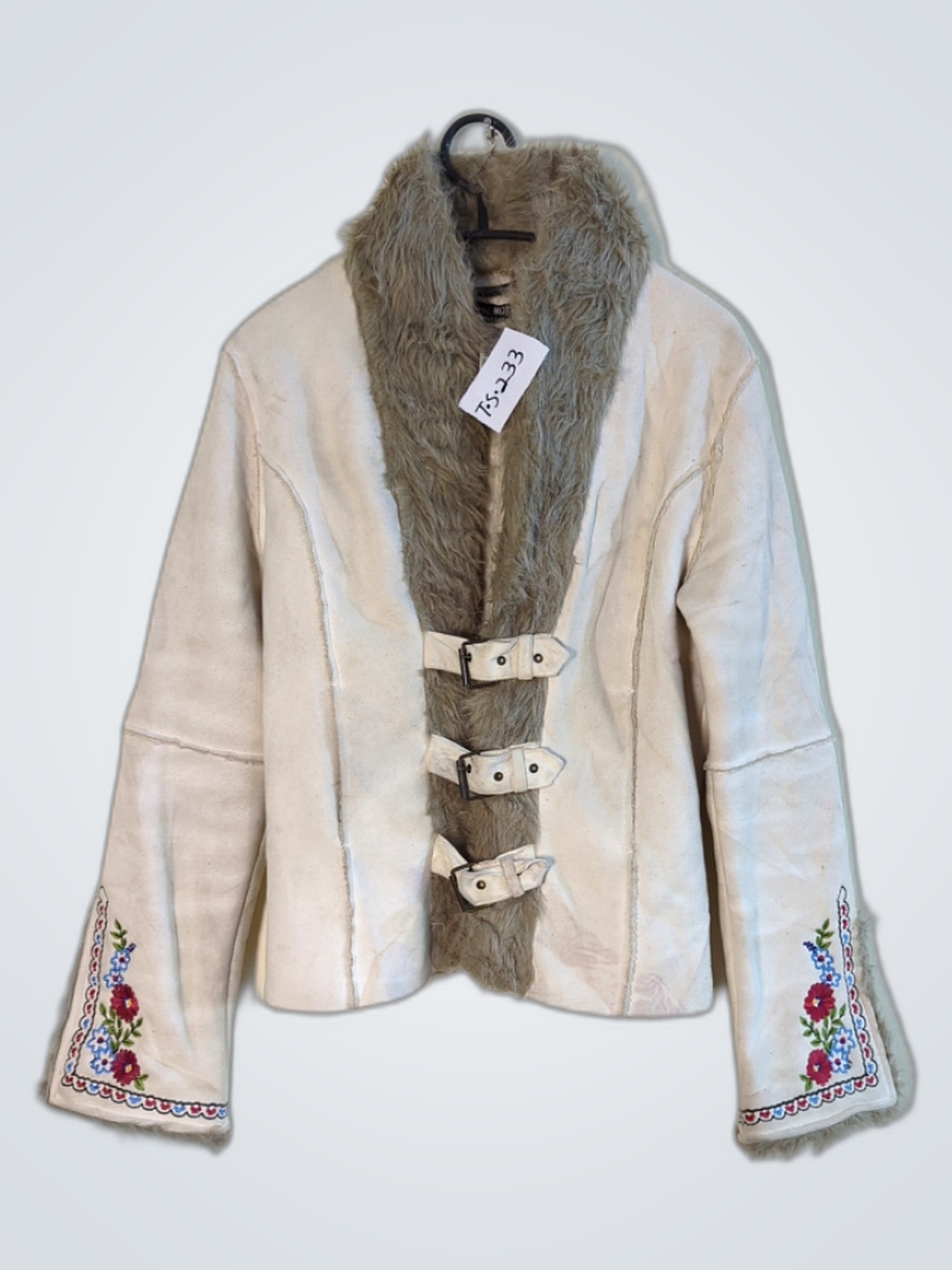 Morgan Faux Fur Jacket with Floral Embroidery