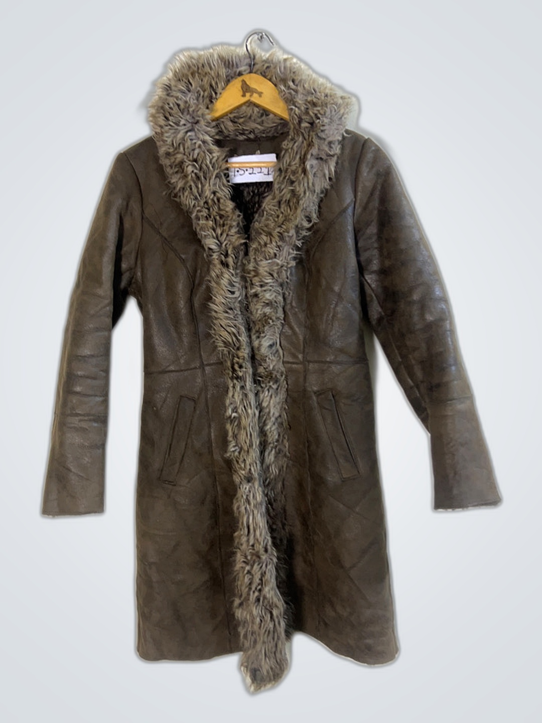 Brown Leather Coat with Fur Trim