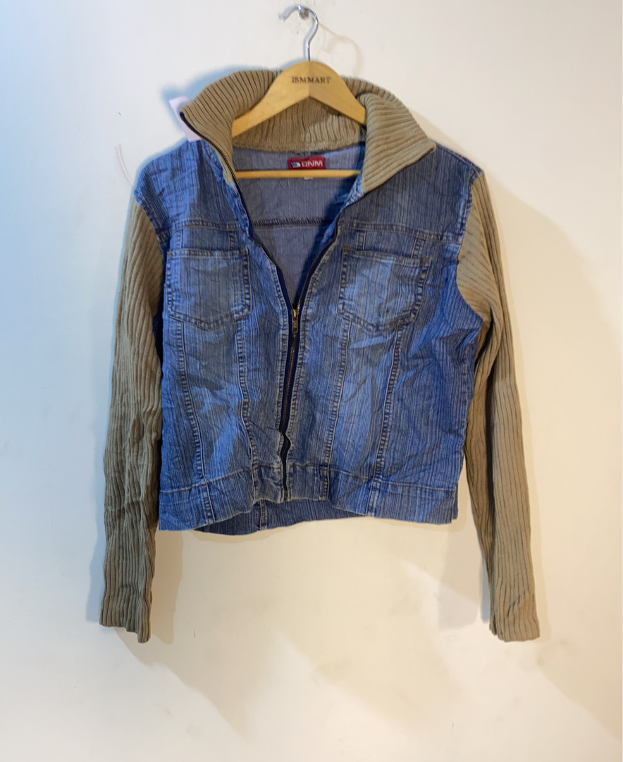 DNM Denim Vest with Knit Sleeves