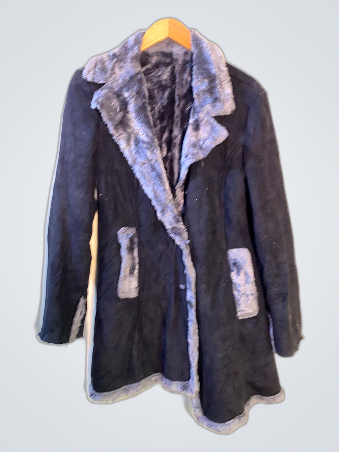 Long Blue Coat with Fur Trim
