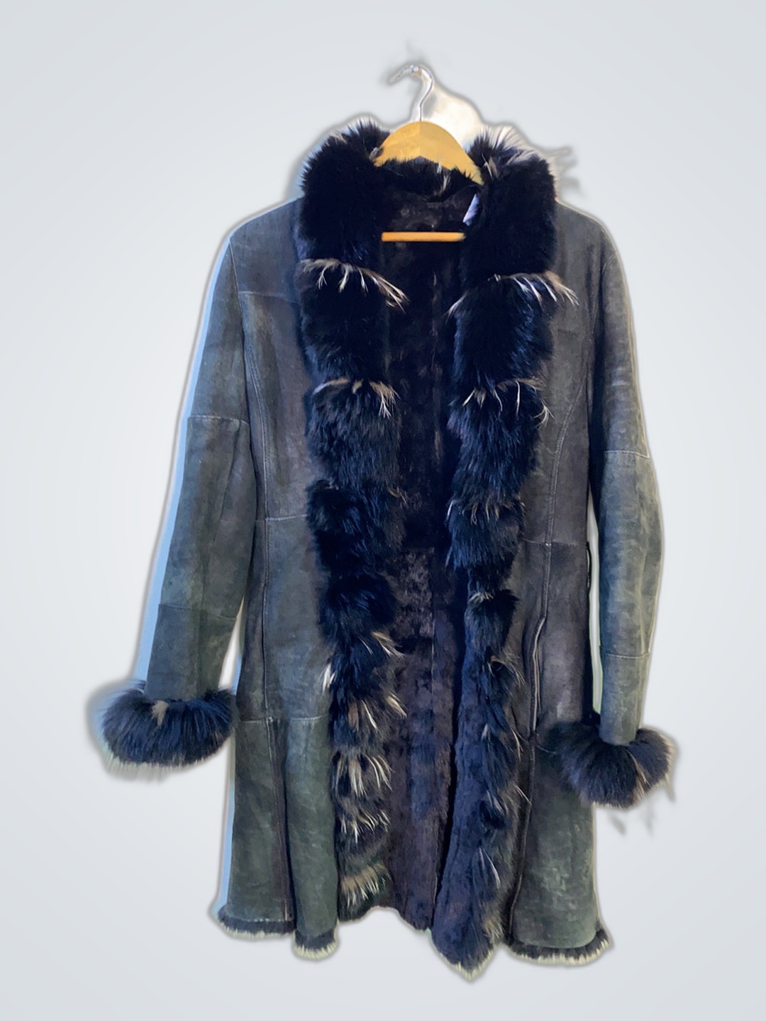 Black faux fur trimmed coat