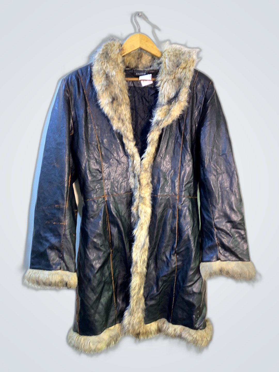 Colosseum Black Leather Fur Trim Jacket