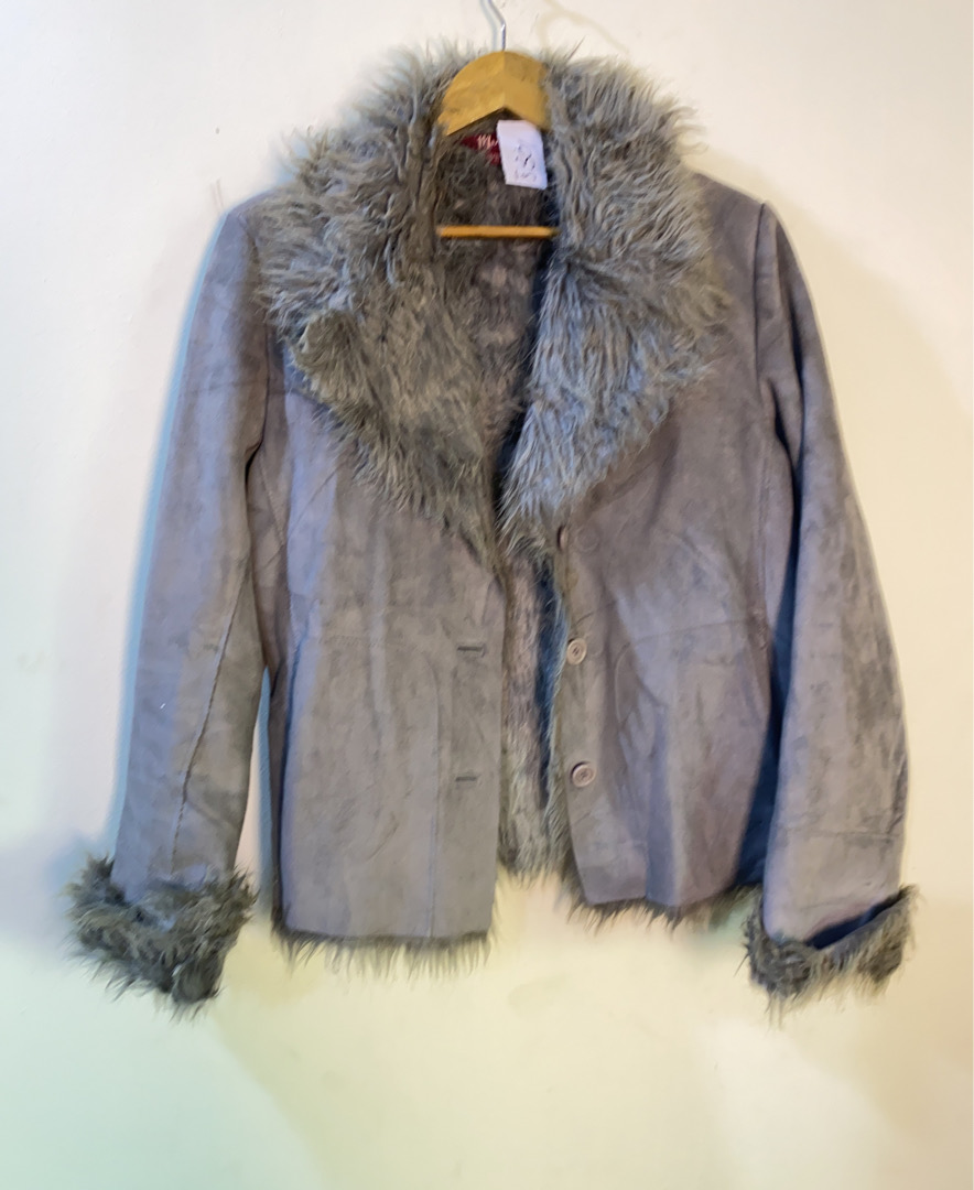 Monsoon Grey Fur Trimmed Coat