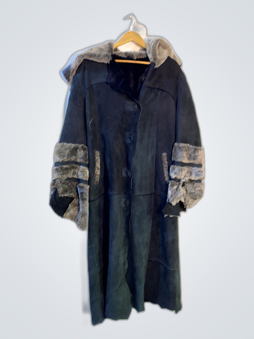 Long Black Fur-Trimmed Coat