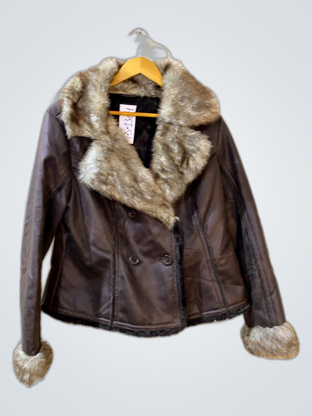 Brown Leather Jacket with Fur Trim