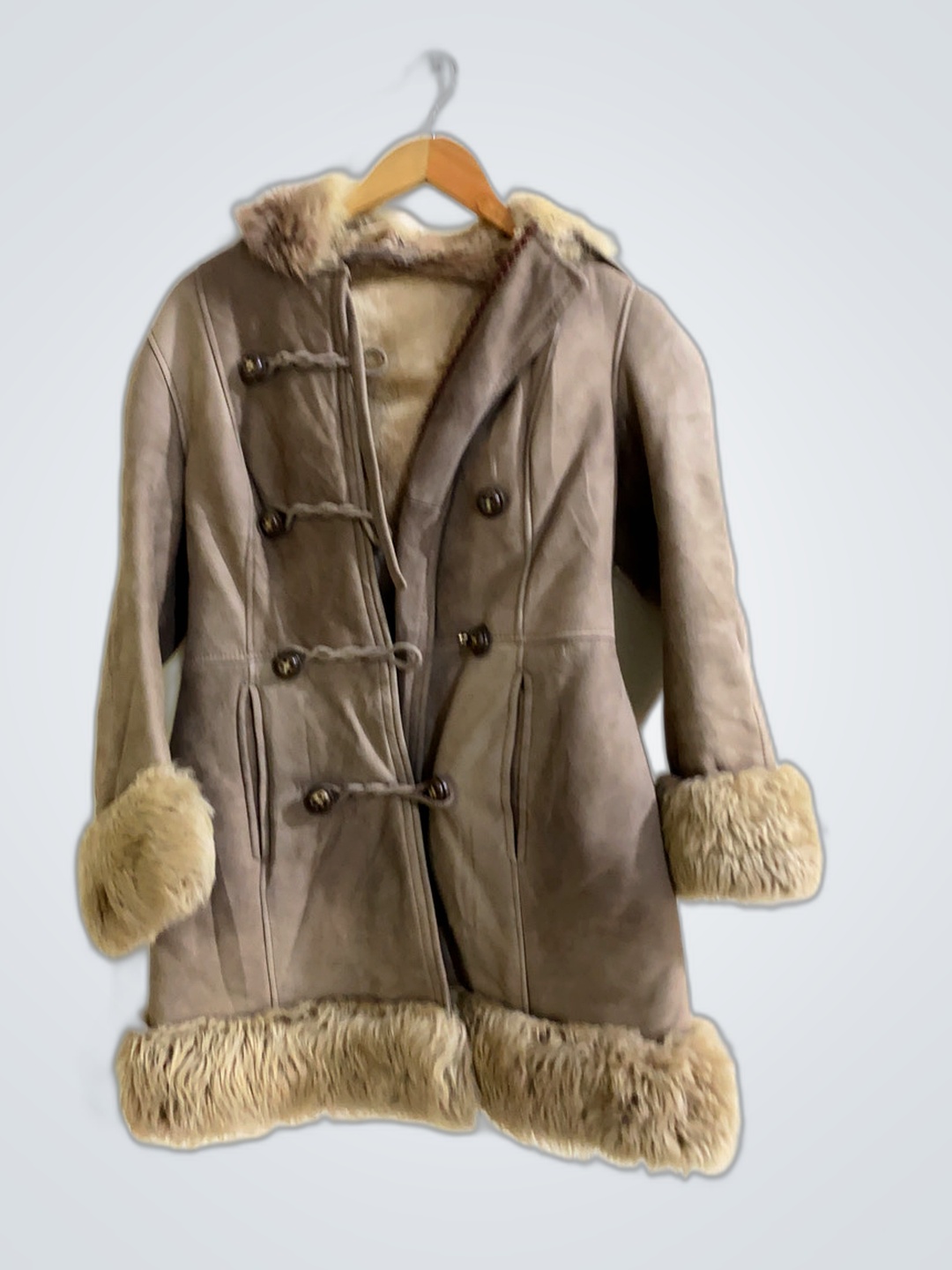 Taupe Fur-Trimmed Coat