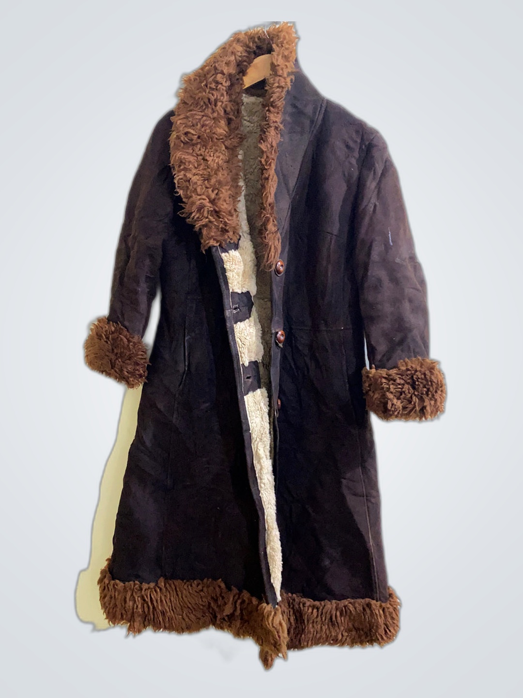 Long Brown Fur-Trimmed Coat
