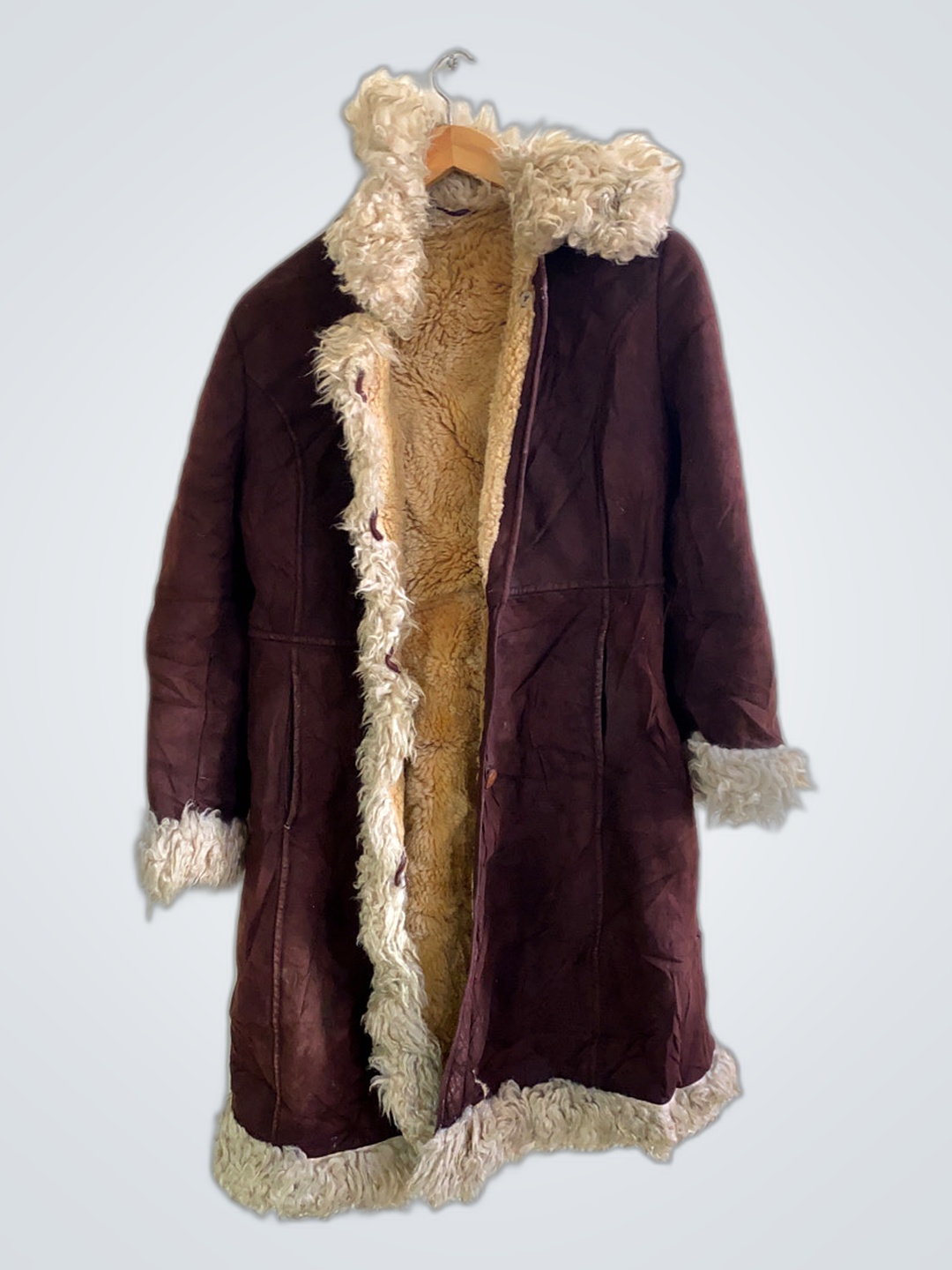 Long Maroon Coat with Fur Trim