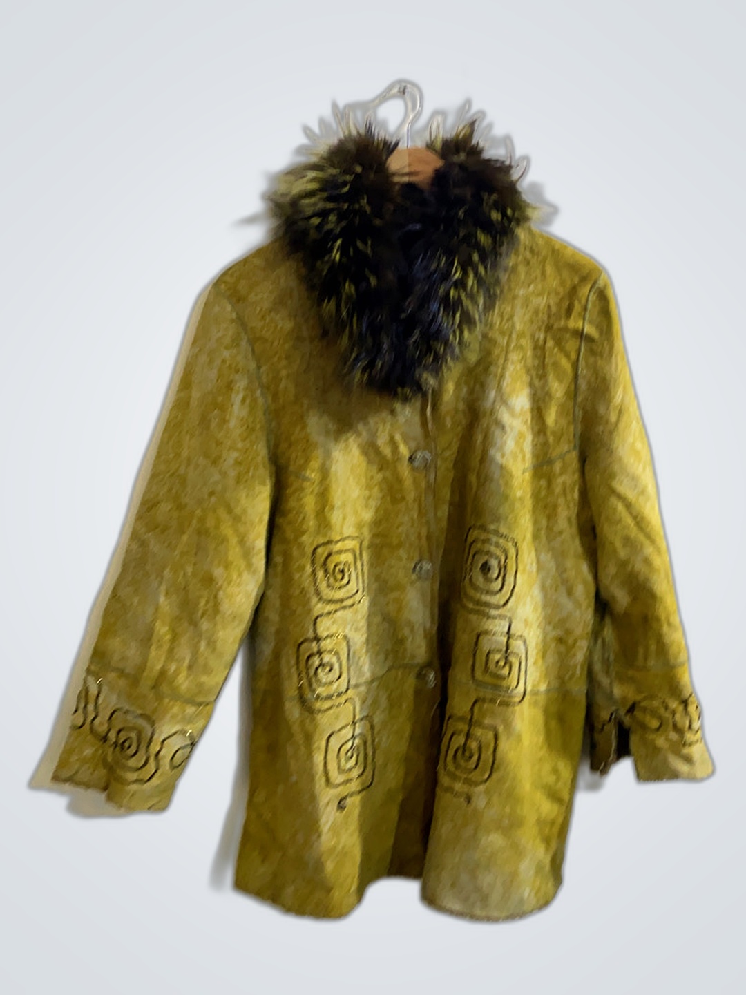 Fur coat with spiral design
