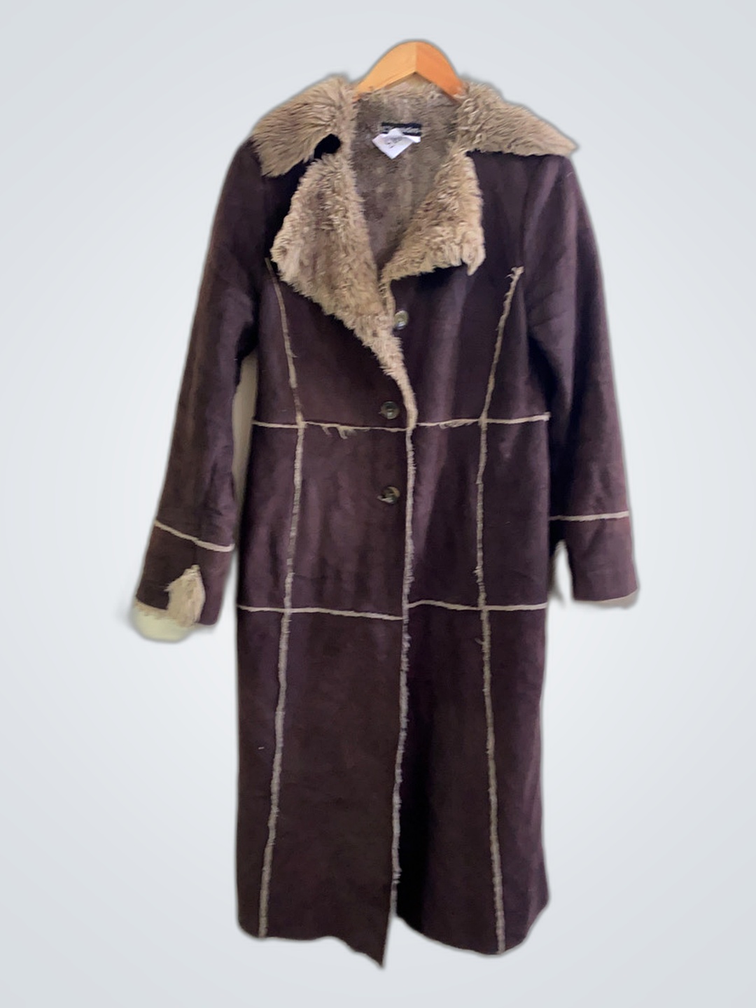 Long Brown Coat with Fur Collar