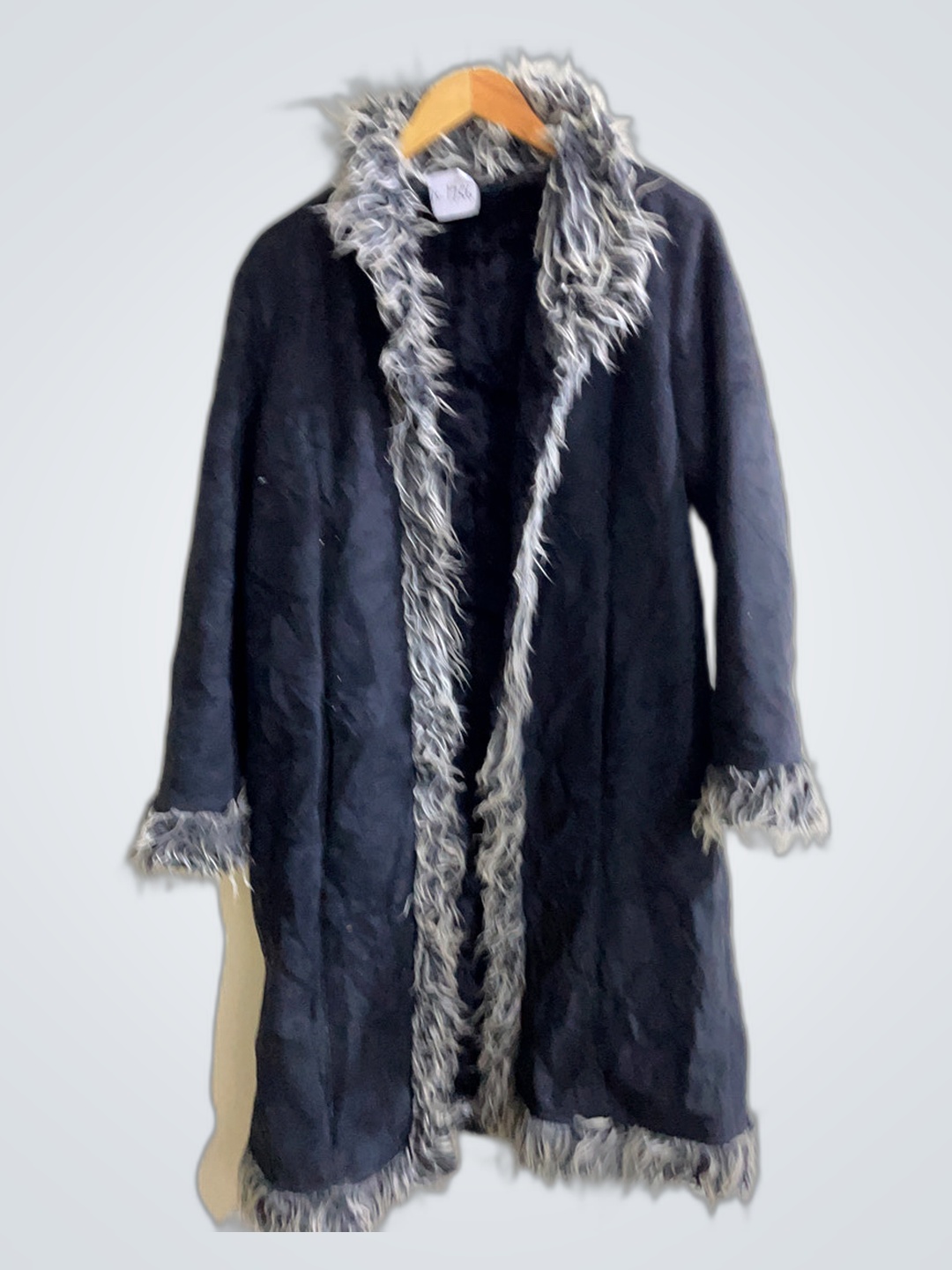 Long Black Coat with Grey Fur Trim