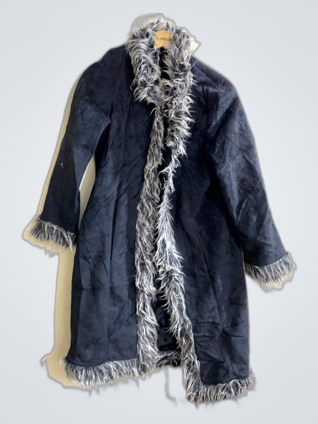 Long Black Coat with Grey Fur Trim