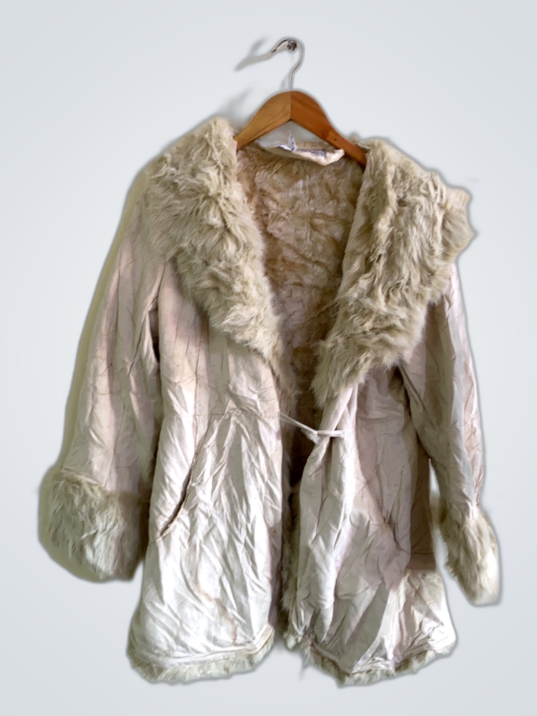 White faux fur coat