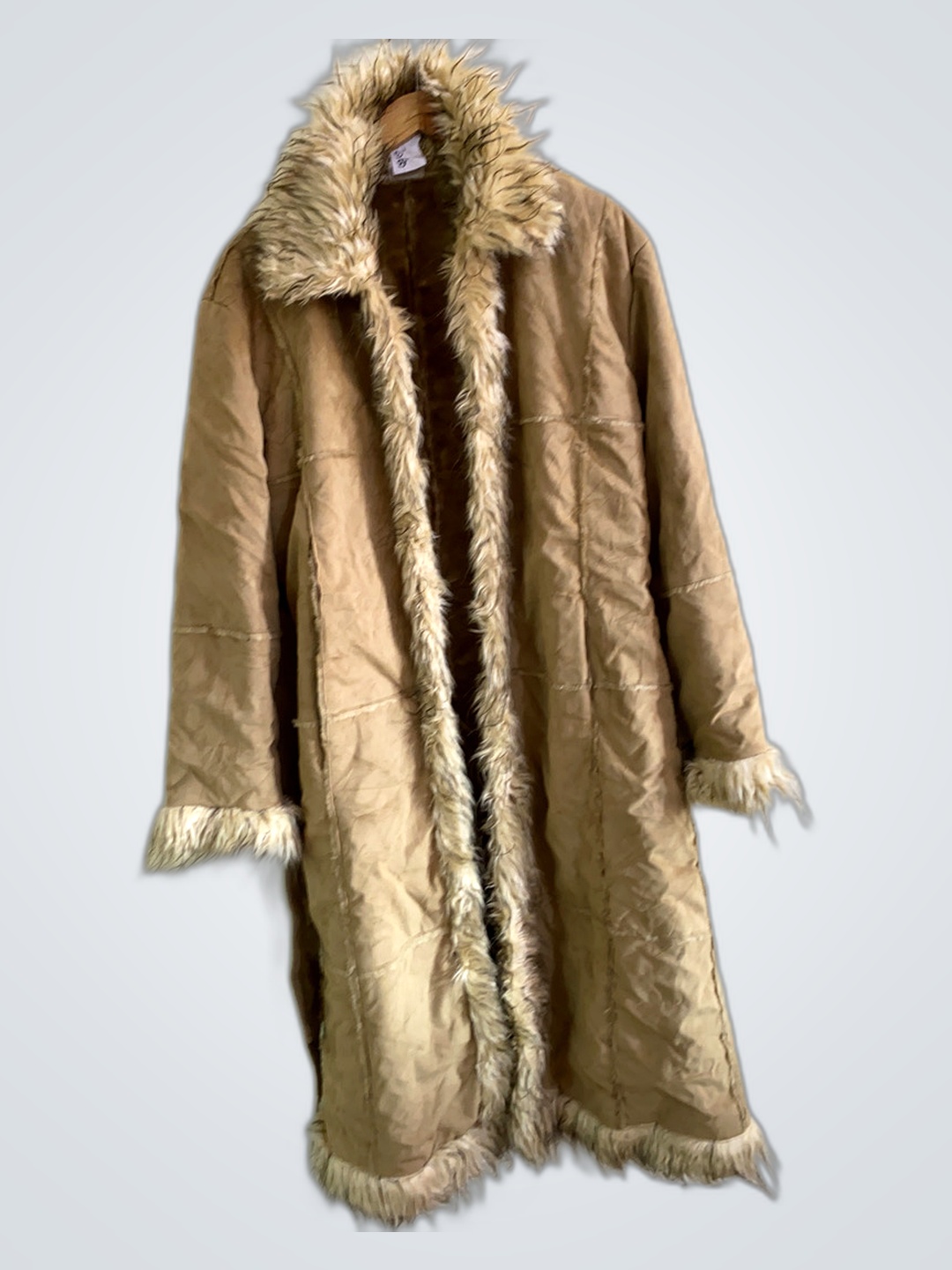 Long Tan Fur-Trimmed Coat