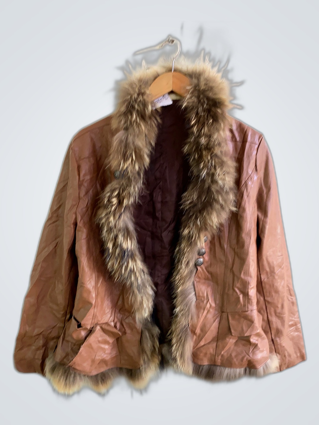 Brown Fur Trimmed Leather Jacket