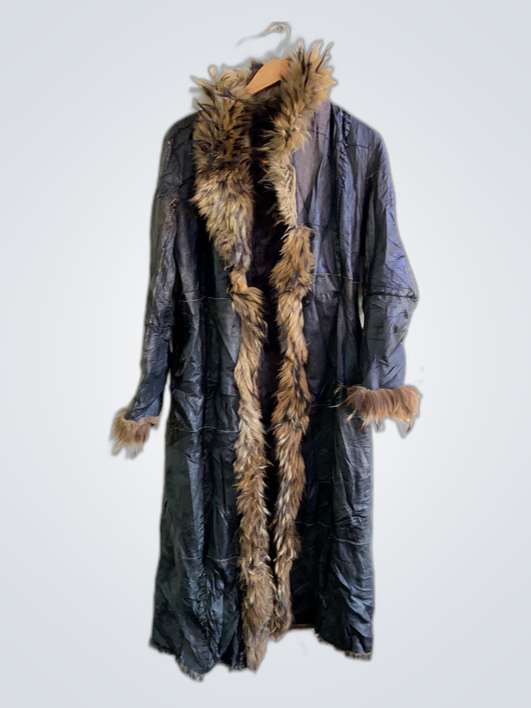 Long Black Fur-Trimmed Coat