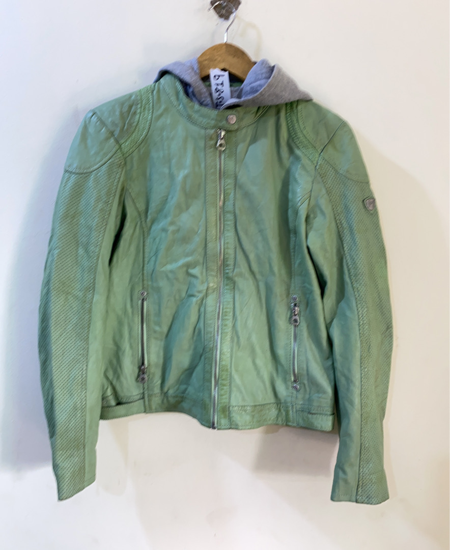 Green Leather Hooded Jacket