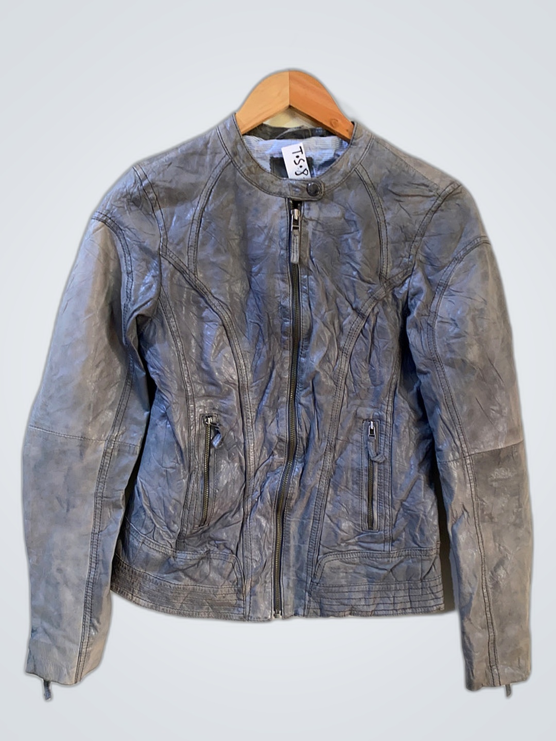 Gray Leather Biker Jacket