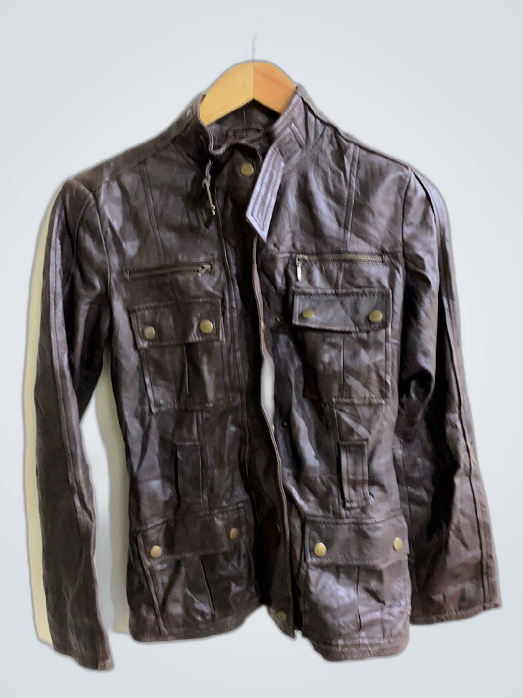 Veste en cuir marron