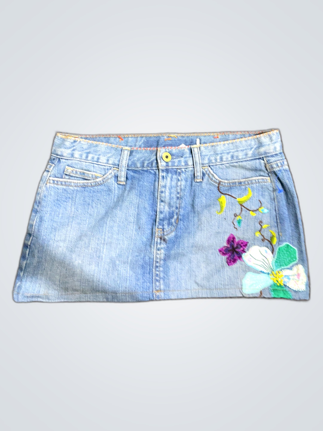 Embroidered Denim Mini Skirt