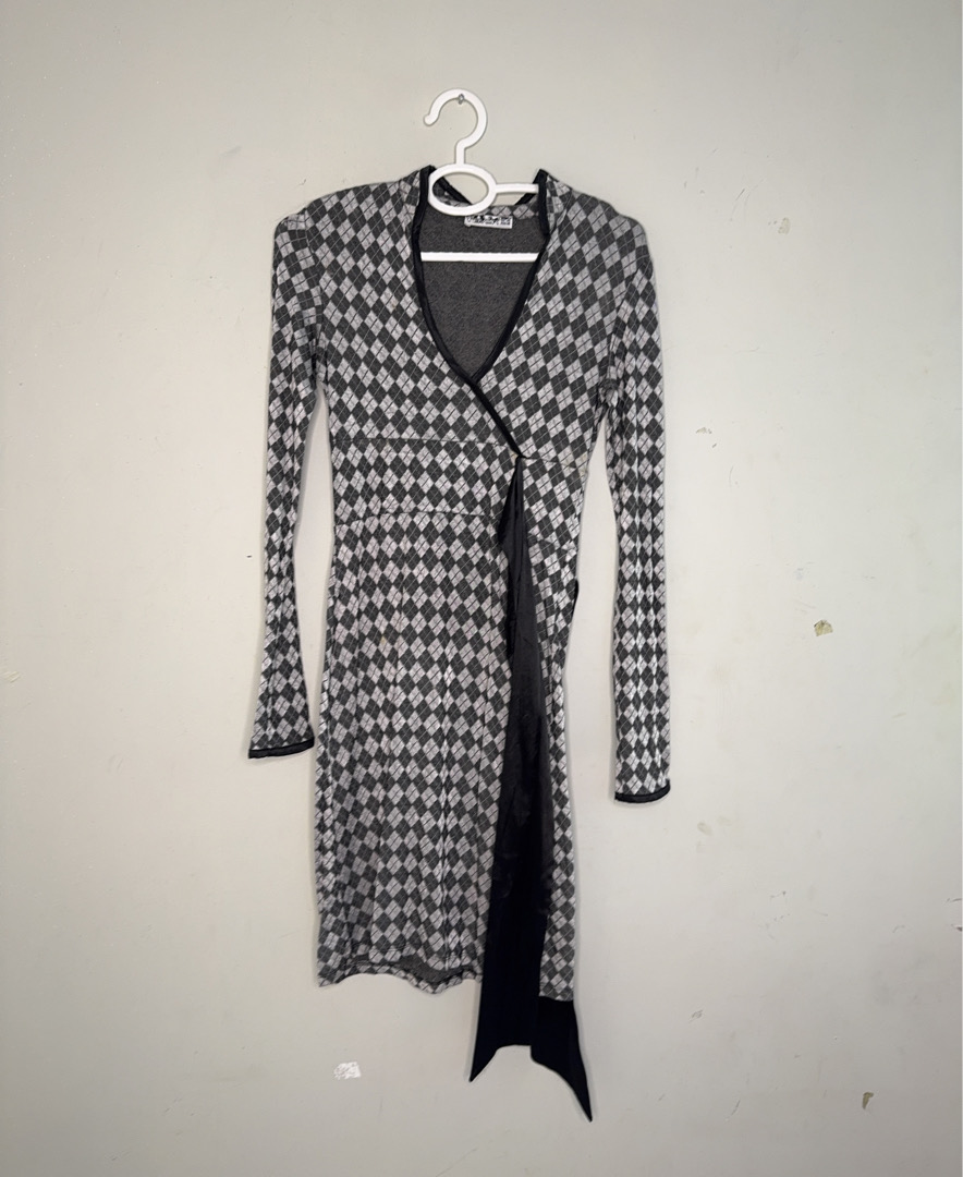 Long-Sleeve Houndstooth Dress