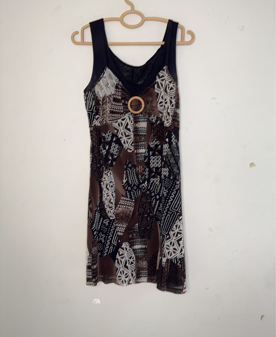 Brown and White Patterned Dress