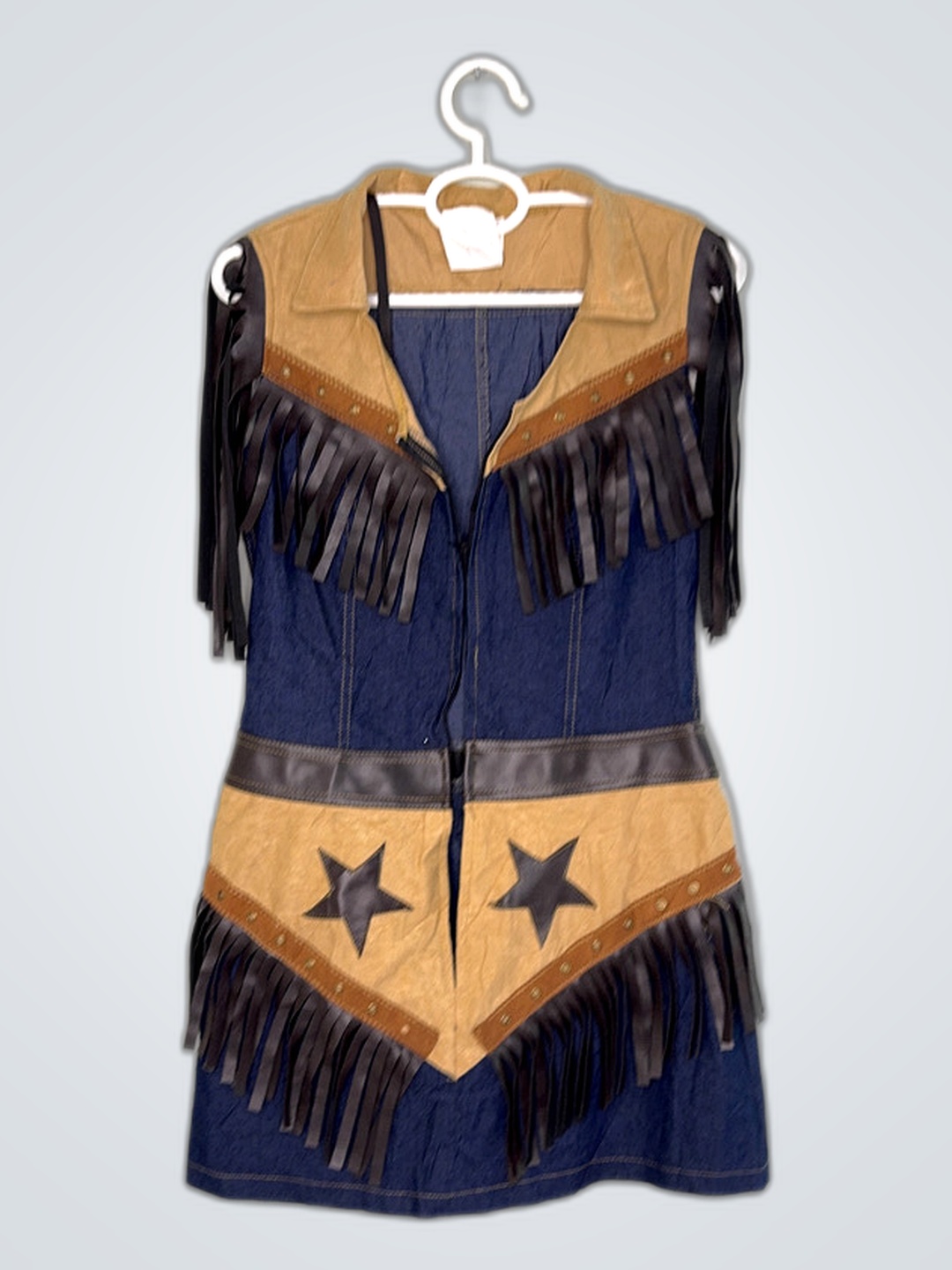 Fringed Blue and Beige Vest
