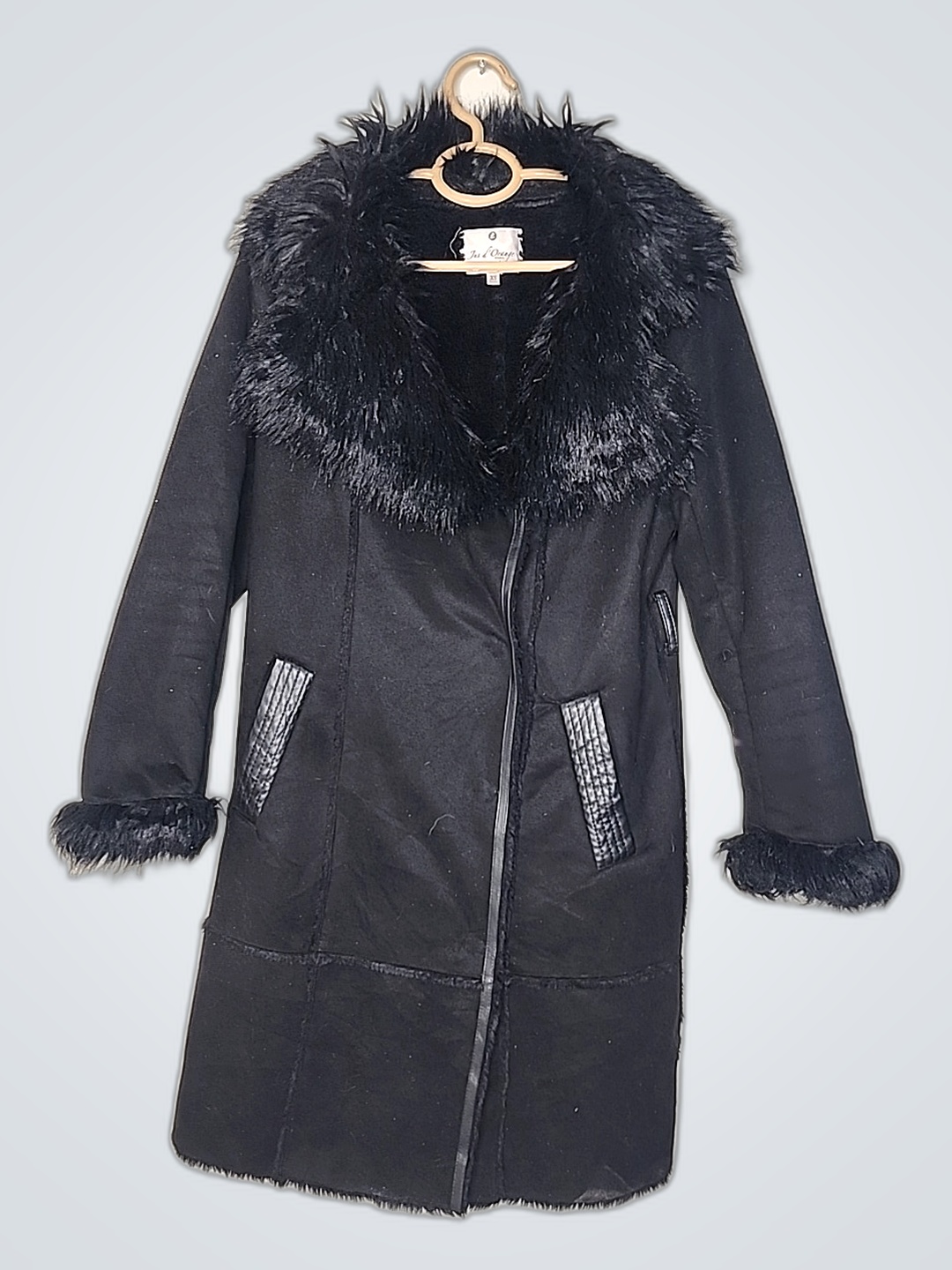 Jas de Paris Black Faux Leather Fur Trim Jacket