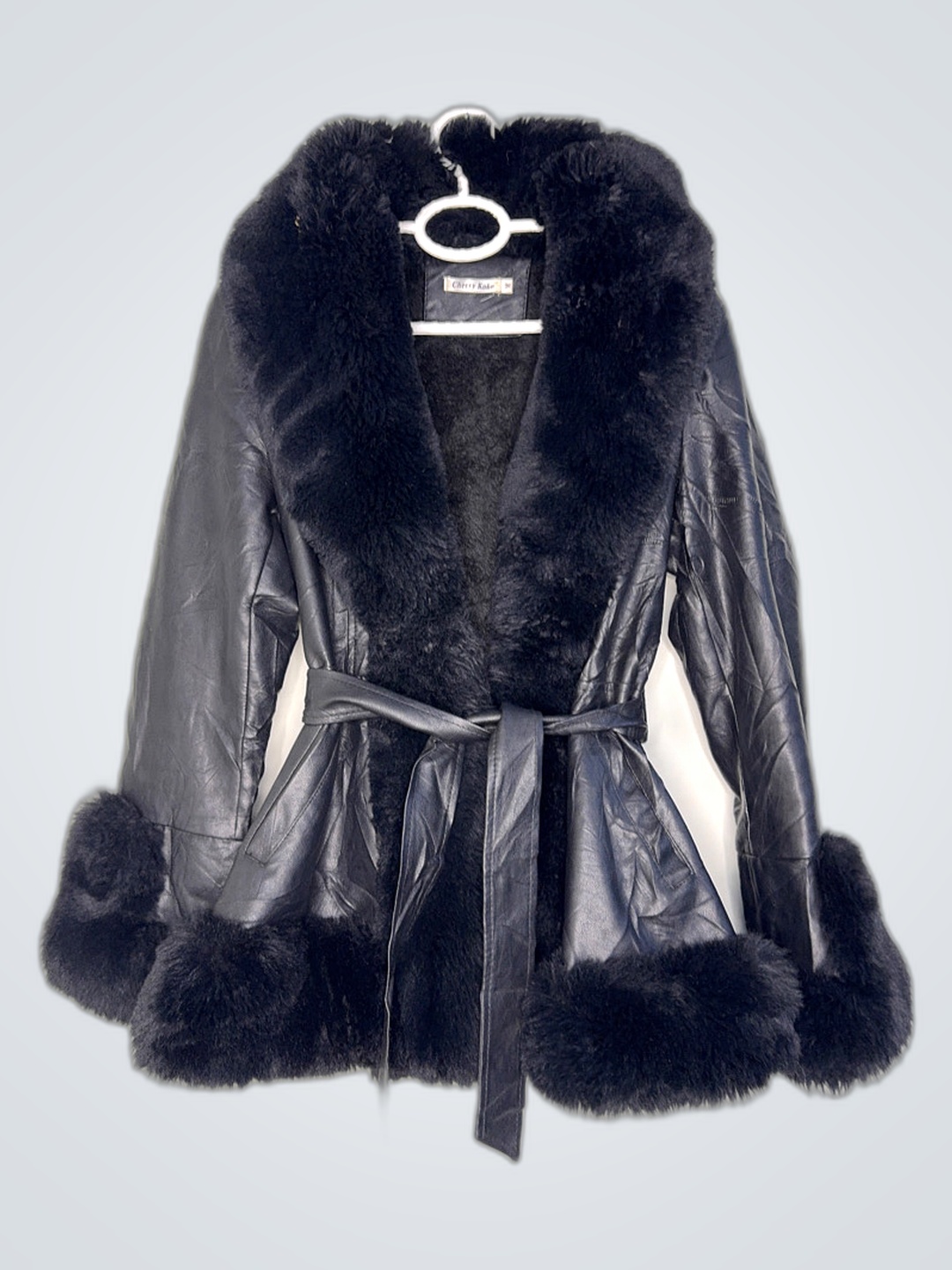 Cherry Koko Black Leather and Fur Coat