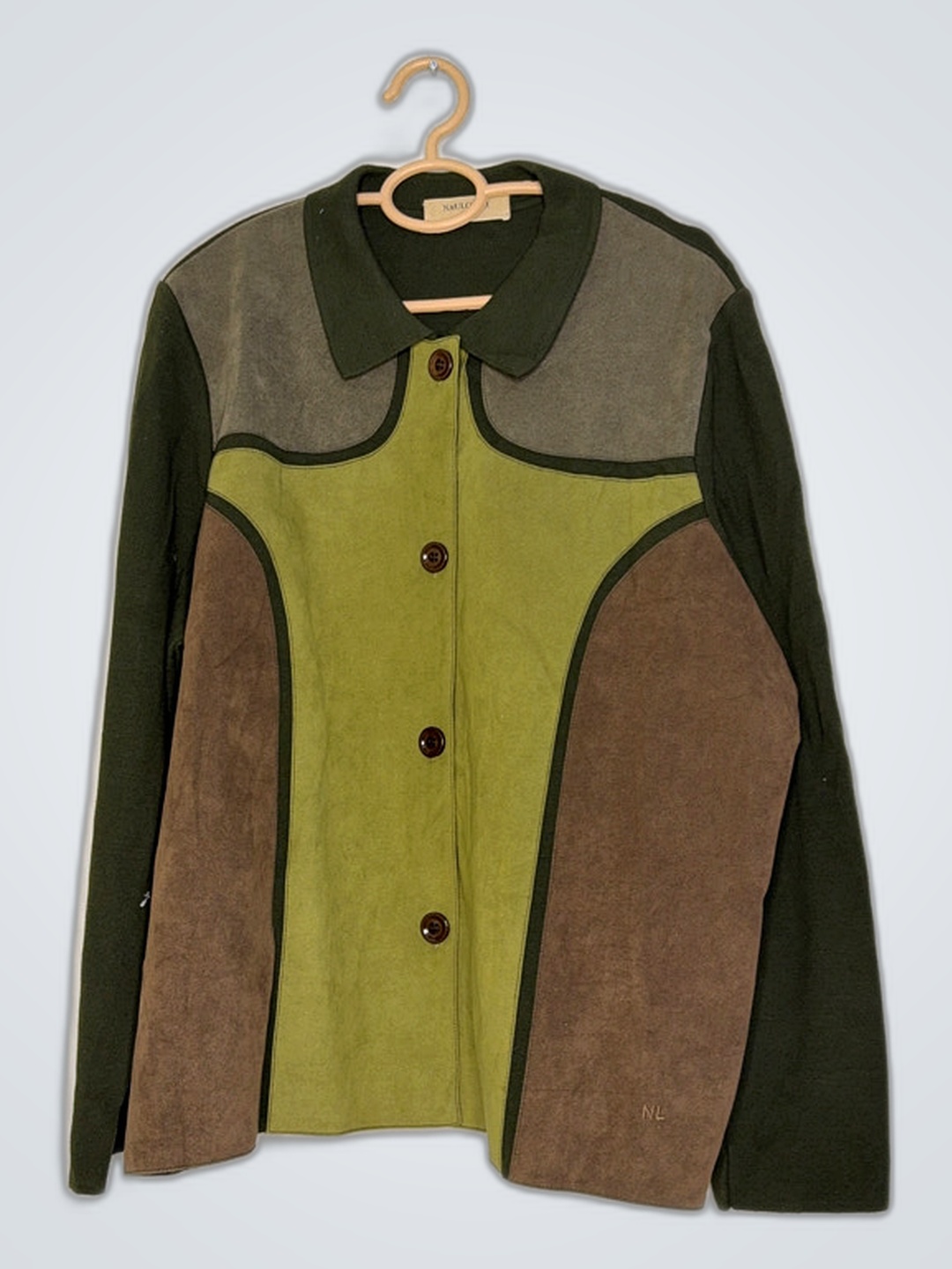 Jaqueta Cardigan de Painel de Suede Verde Oliva Na..