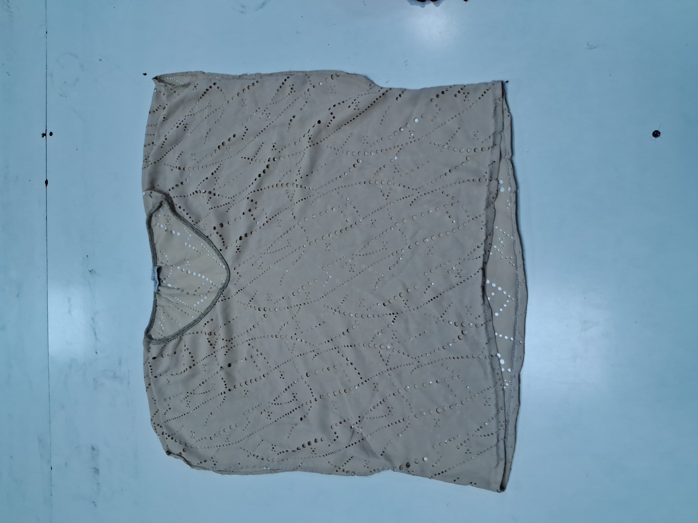 Beige Cropped Top with Eyelet Details