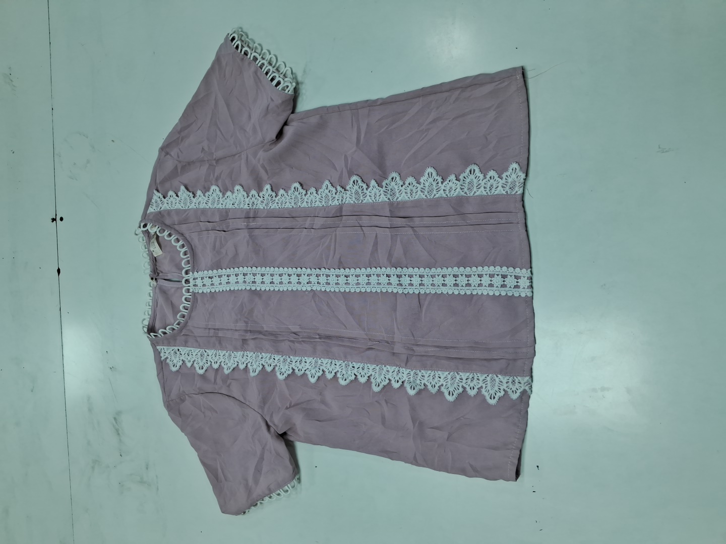 Lace Trim Lilac Short Sleeve Blouse by Kwan Shop