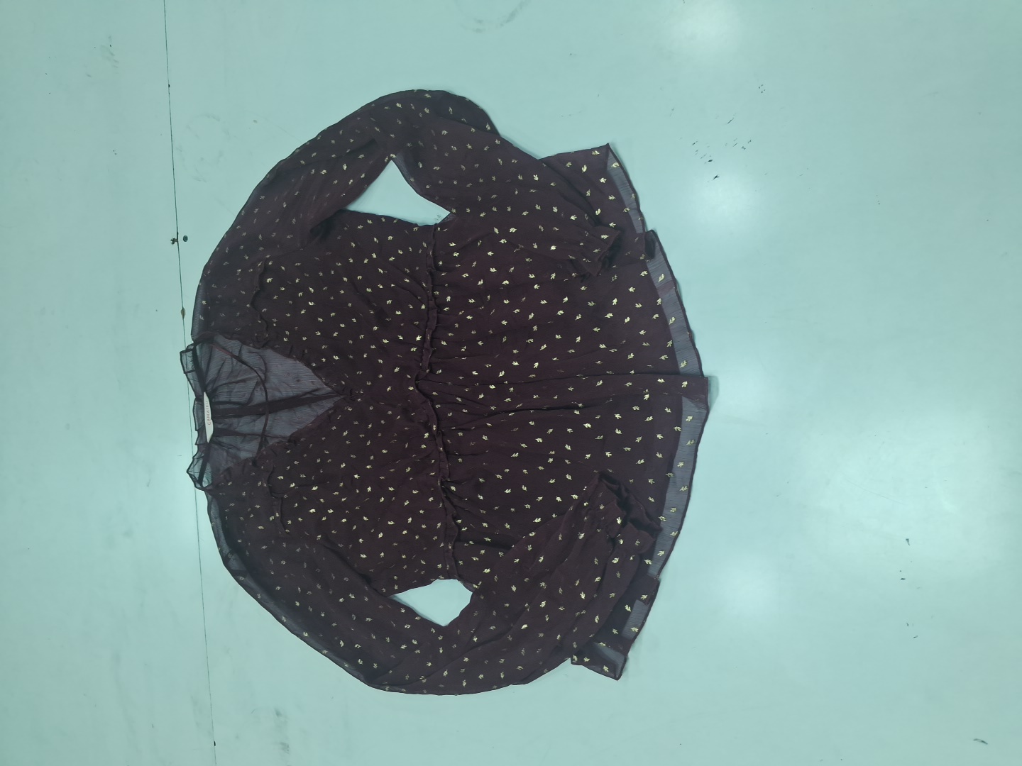 Camaieu Sheer Long Sleeve Printed Blouse in Burgun..