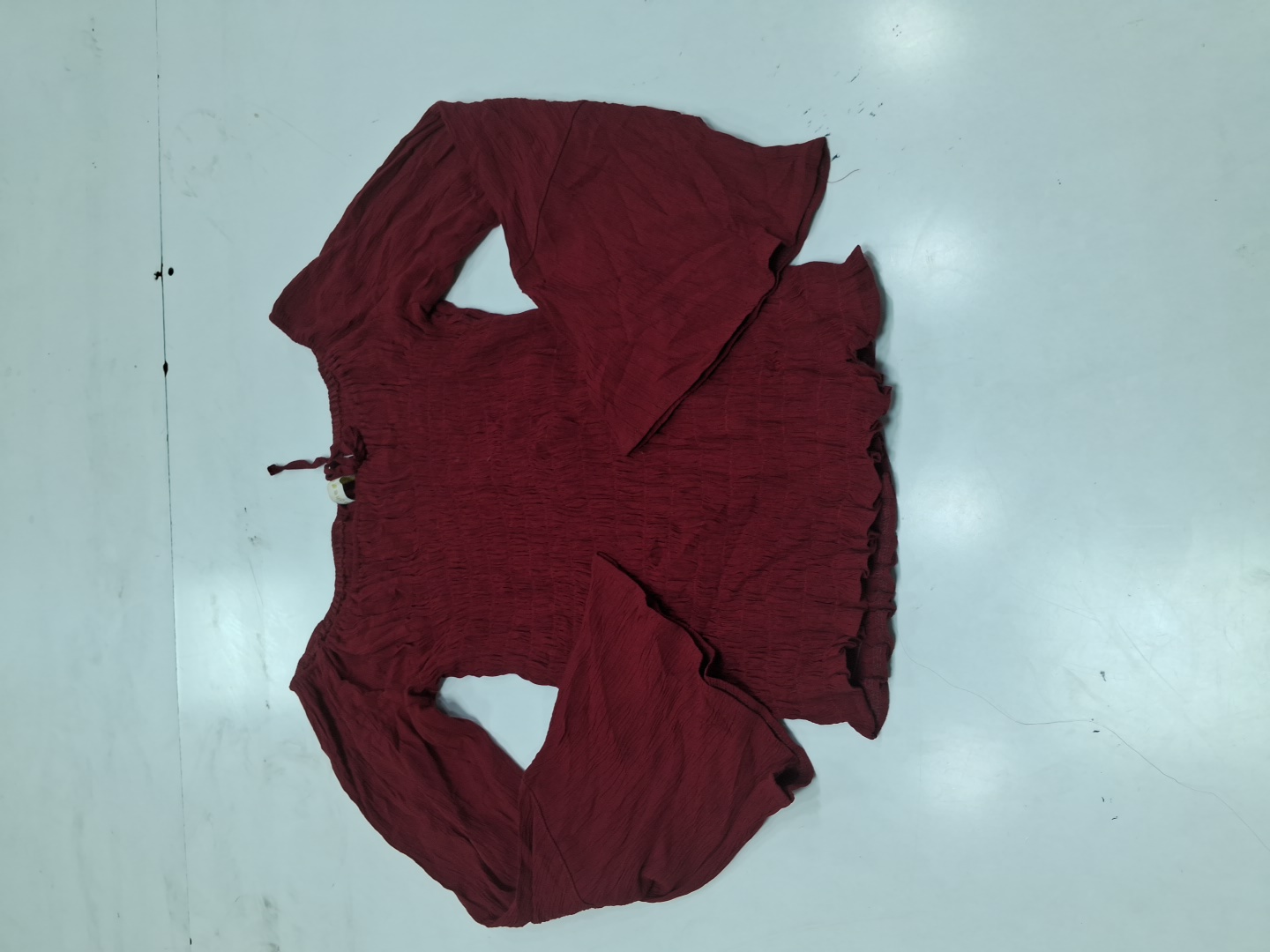 Cache Cache Red Off-Shoulder Smocked Bell Sleeve B..