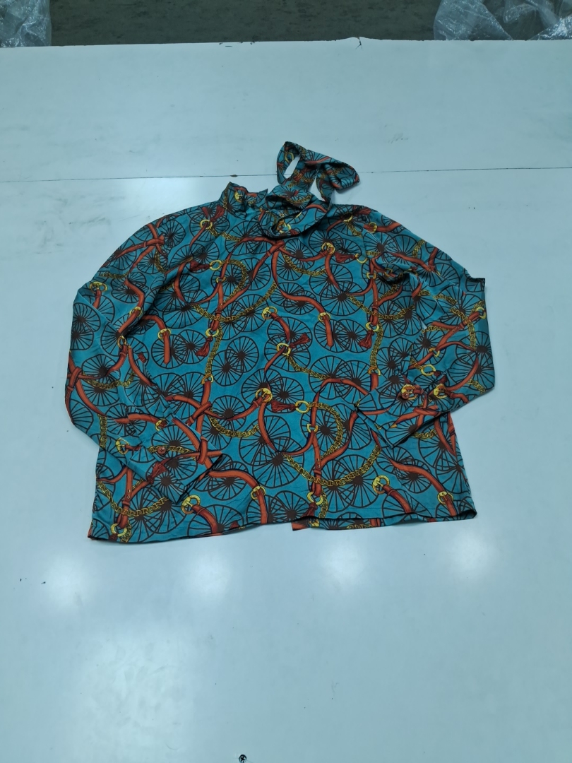 Mixon Teal Printed Chain Long-Sleeve Wrap Blouse -..