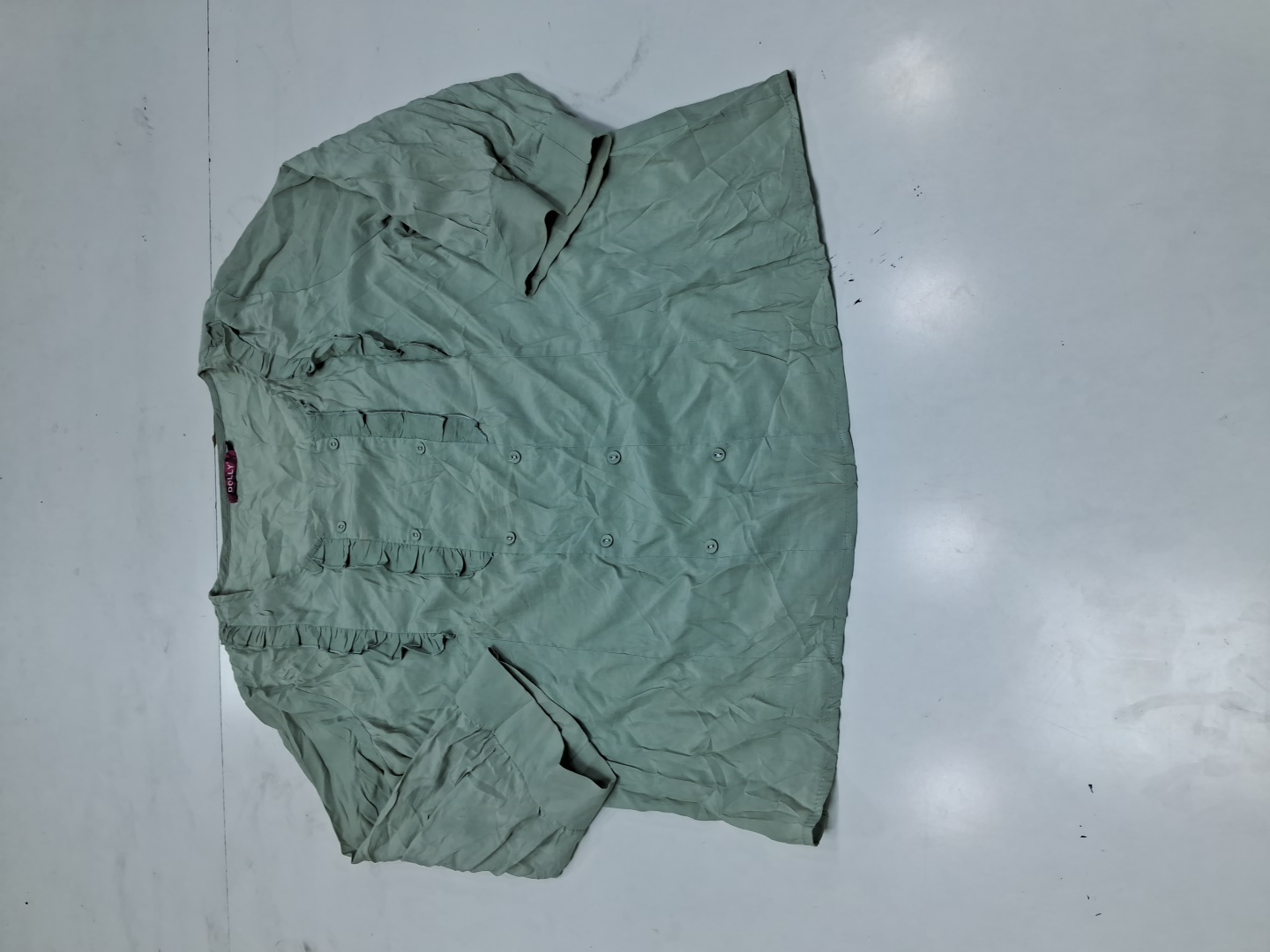 Dolly Sage Green Ruffle Detail Blouse Size XL